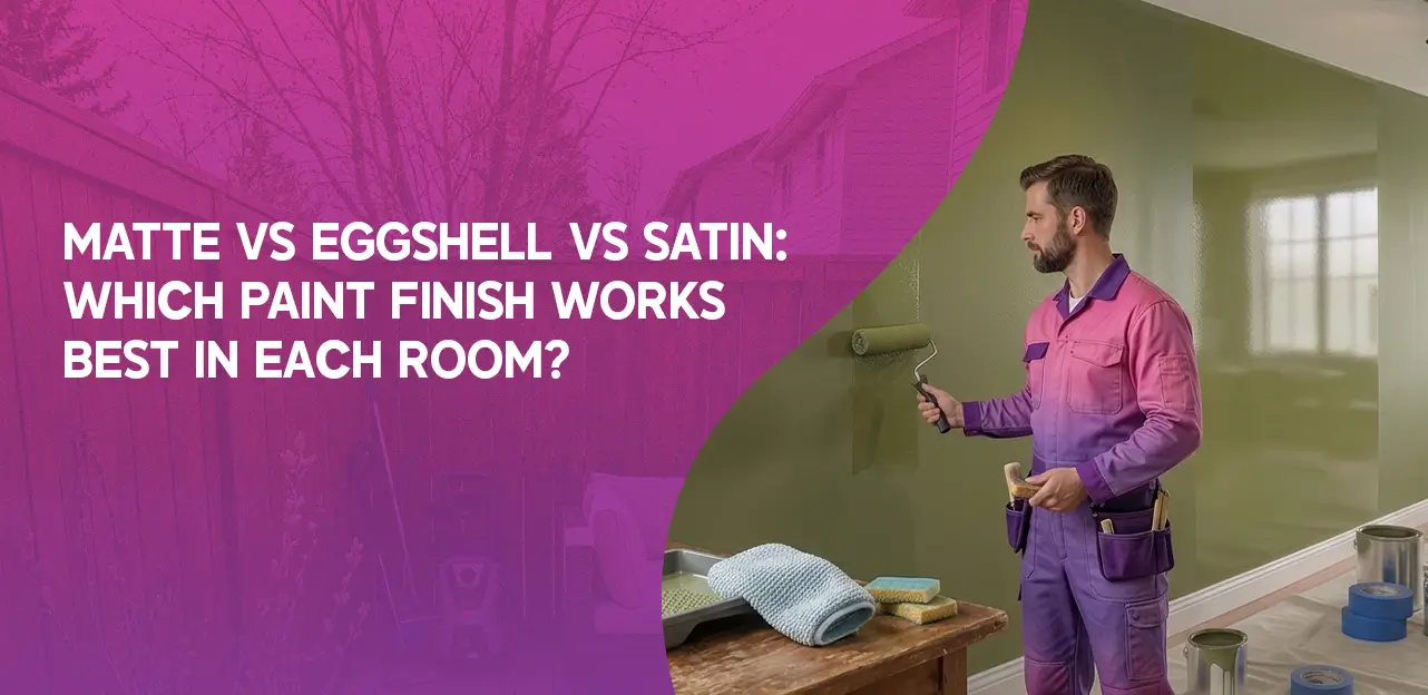 Comparison of paint finishes: matte, eggshell, and satin, with recommendations for their best use in different rooms.