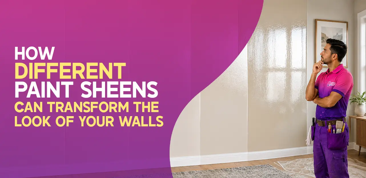 Various paint sheens displayed, illustrating how they can change the appearance of walls in different lighting conditions.